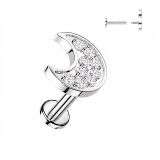 16G 1/4" Gold Labret With Pave CZ Crescent Moon Top
