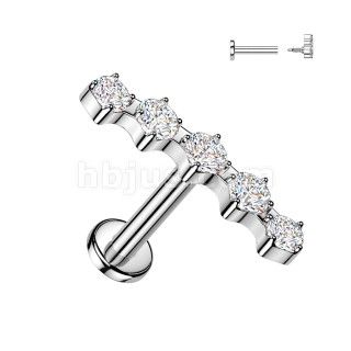 16G 1/4" Labret w/ 5 Prong Set CZ Curved Top