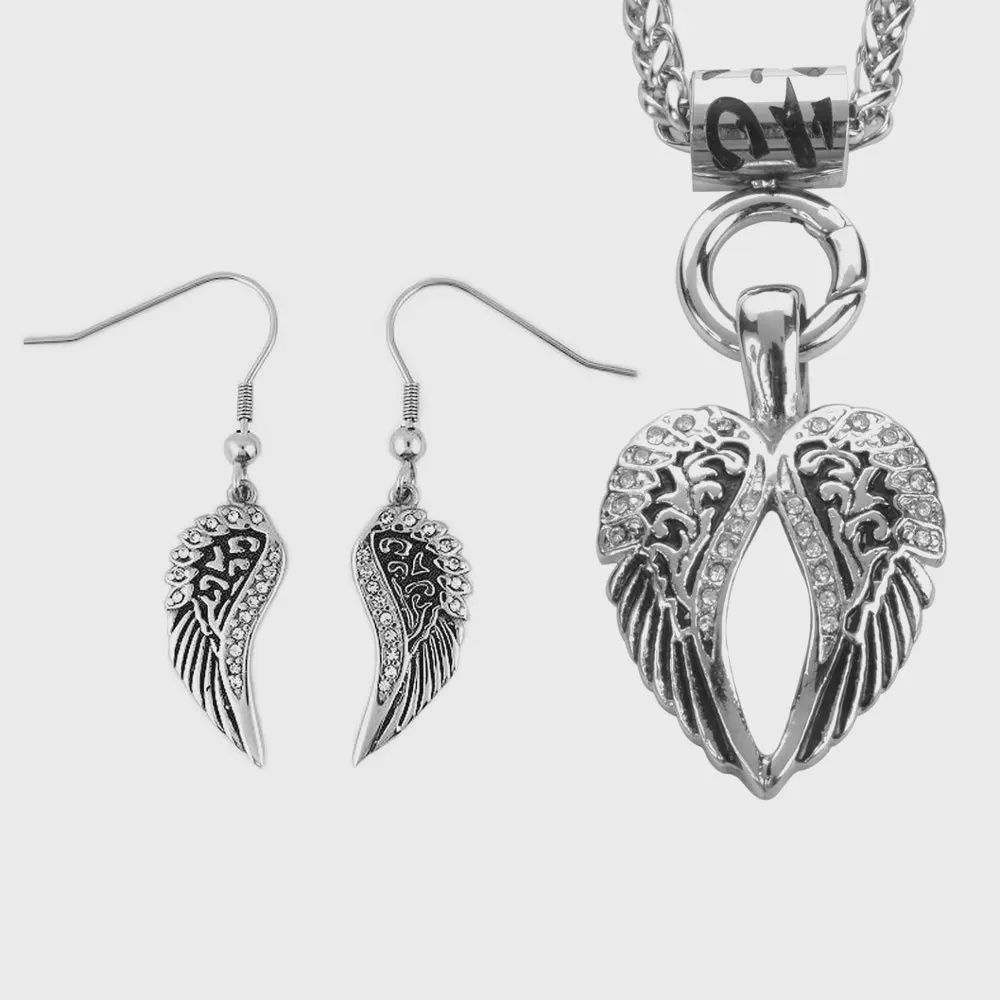 Wing Bling 19" Necklace with Wing Bling French Wire Earrings Imitation Diamonds