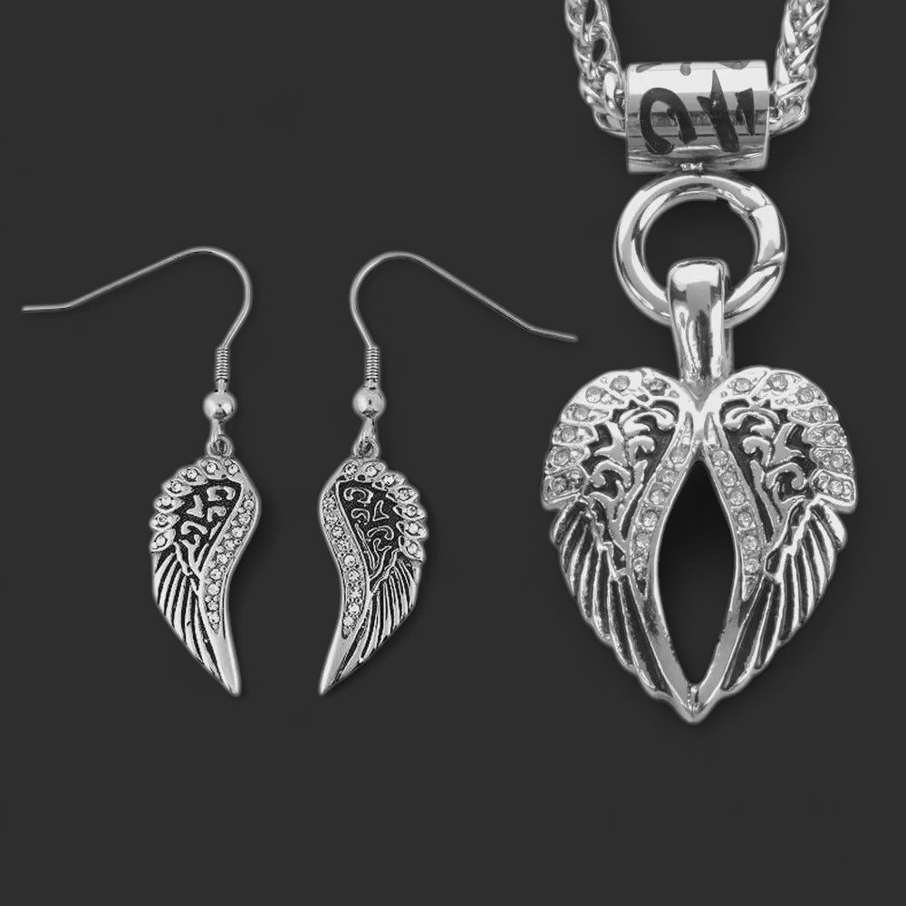 Wing Bling 19" Necklace with Wing Bling French Wire Earrings Imitation Diamonds