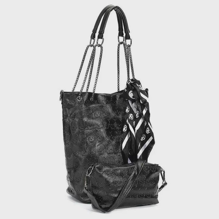Gothic Skull Silk Scarf Bag Set