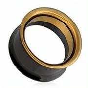 Black and Gold 316L Surgical Steel Screw Fit Double Flared Tunnel 6mm