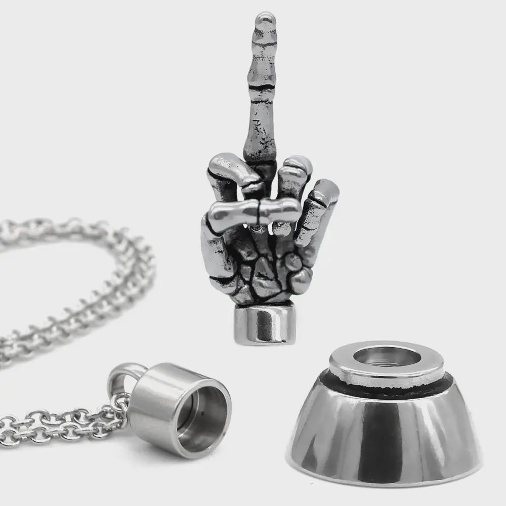 “Eff Off!” Skeleton Hand Necklace with Magnetic Ornament
