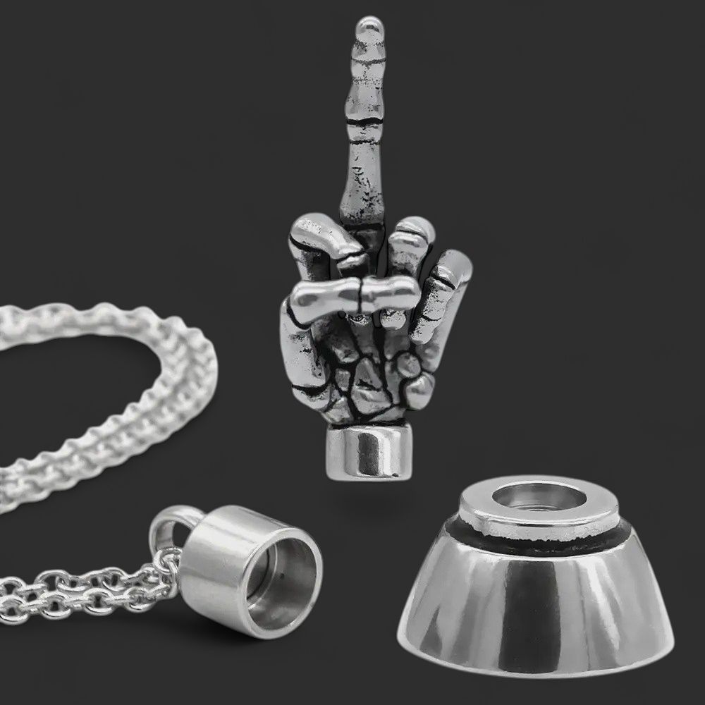 “Eff Off!” Skeleton Hand Necklace with Magnetic Ornament