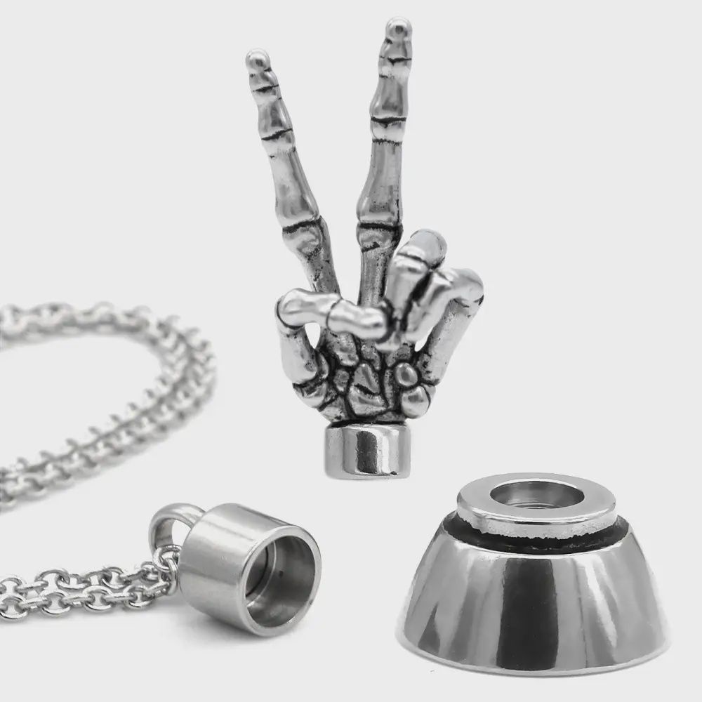 Undying Peace Skeleton Hand Necklace with Magnetic Ornament