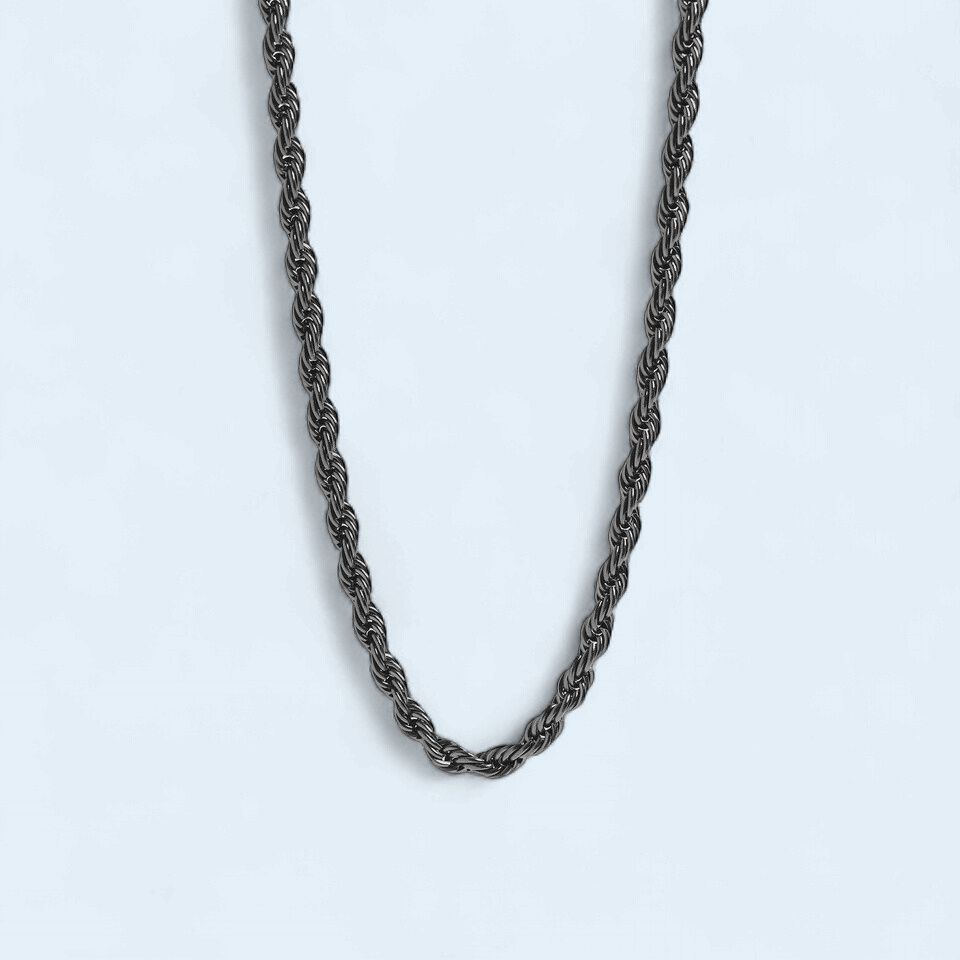 24" 4mm 316L Stainless Steel  Black Rope Chain