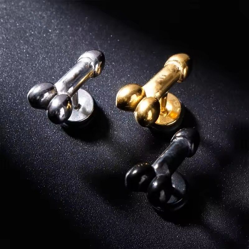 Black Penis Flat Back Earrings