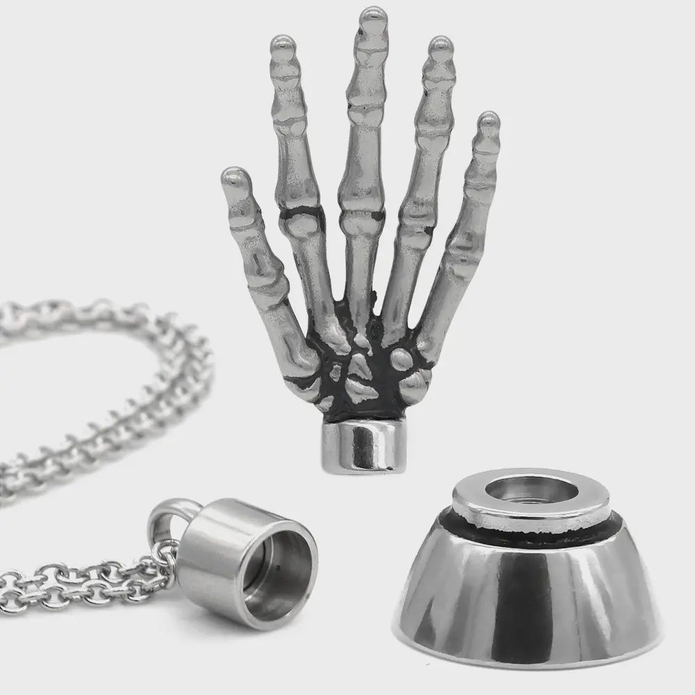 “High Five” Skeleton Hand Necklace with Magnetic Ornament