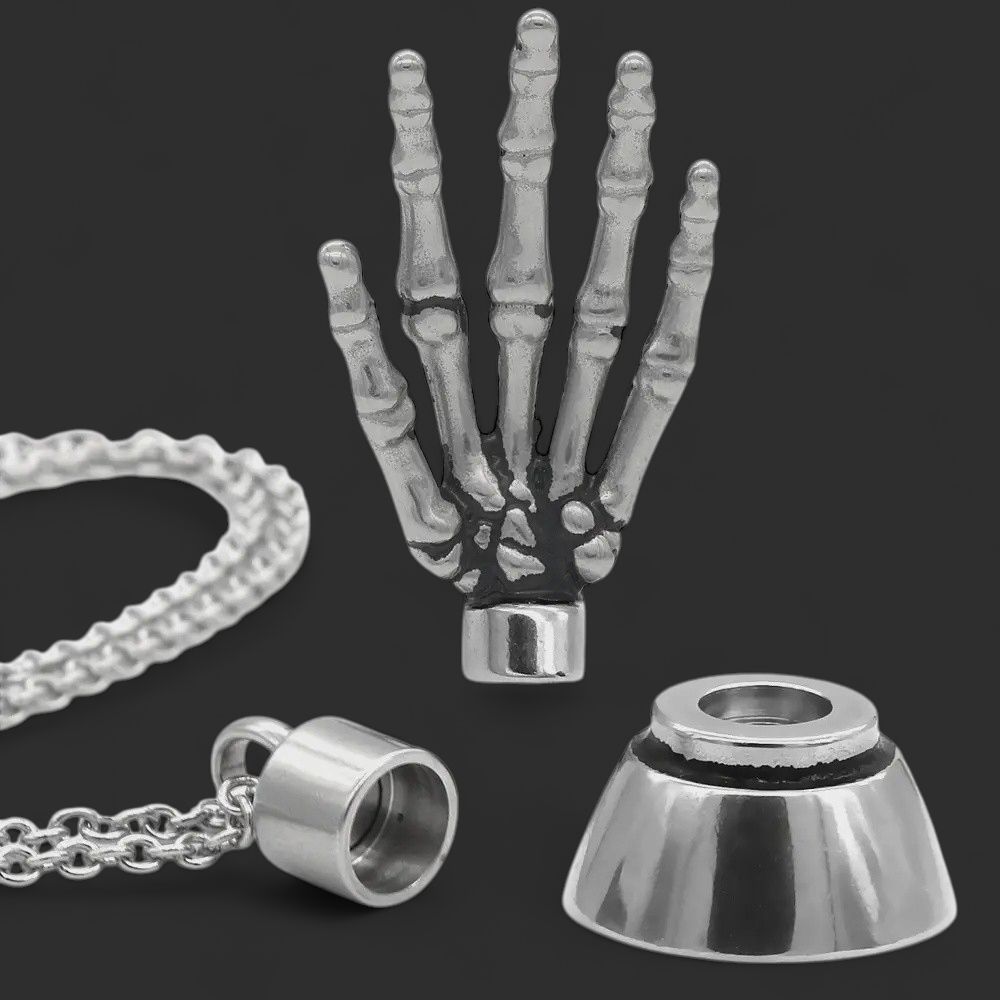 “High Five” Skeleton Hand Necklace with Magnetic Ornament