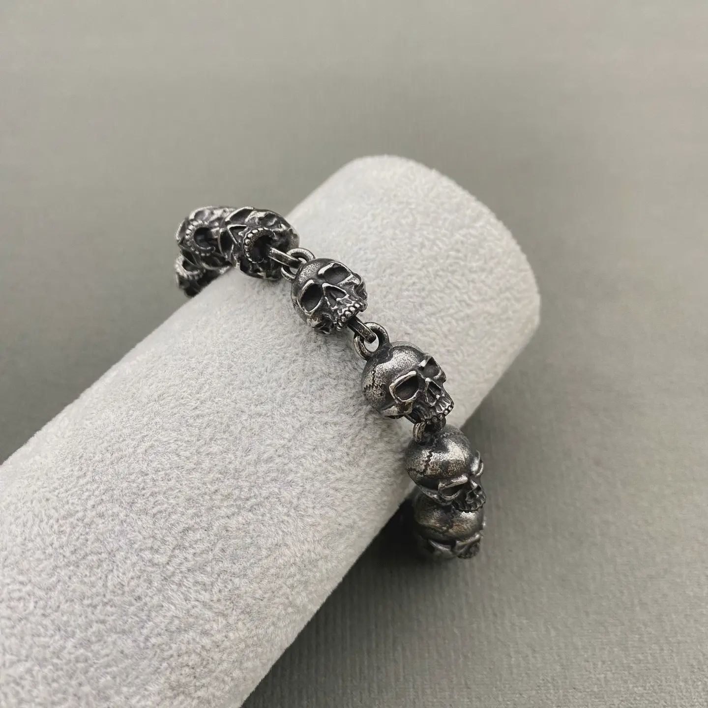 8.5" Blackening Process Stainless Steel Men's Skull Bracelet