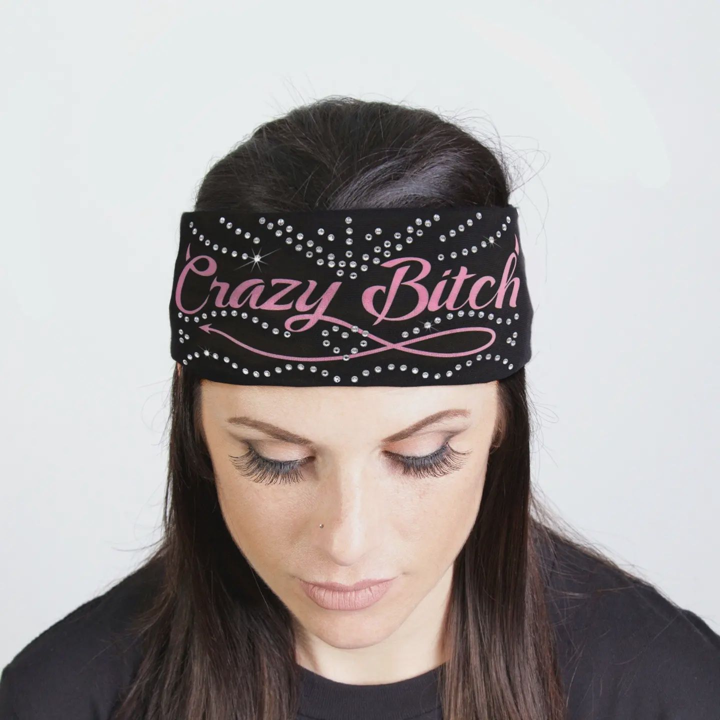 Hot Leathers Bling Bands Crazy Bitch Rhinestone Crystal Headband Wraps