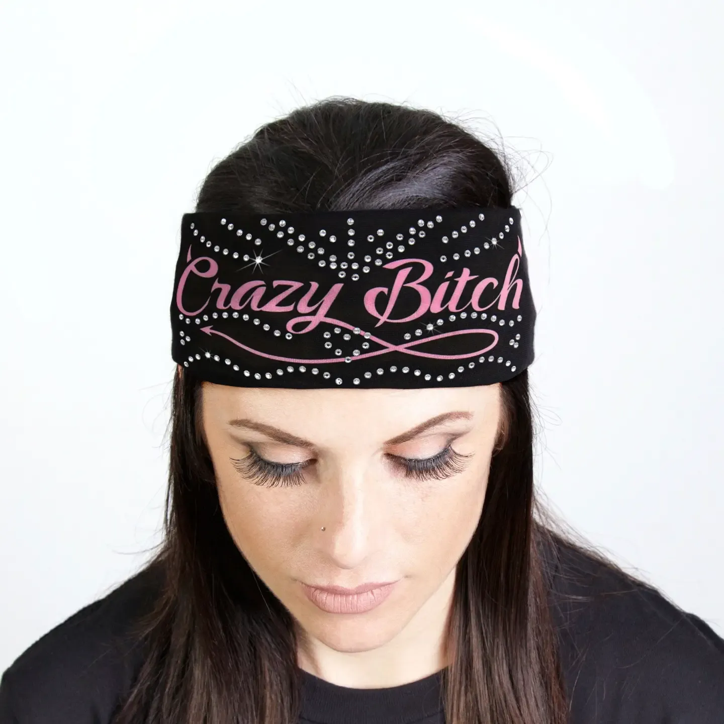 Hot Leathers Bling Bands Crazy Bitch Rhinestone Crystal Headband Wraps