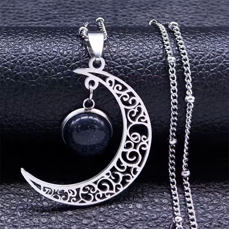 SS Moon Pendant Necklace