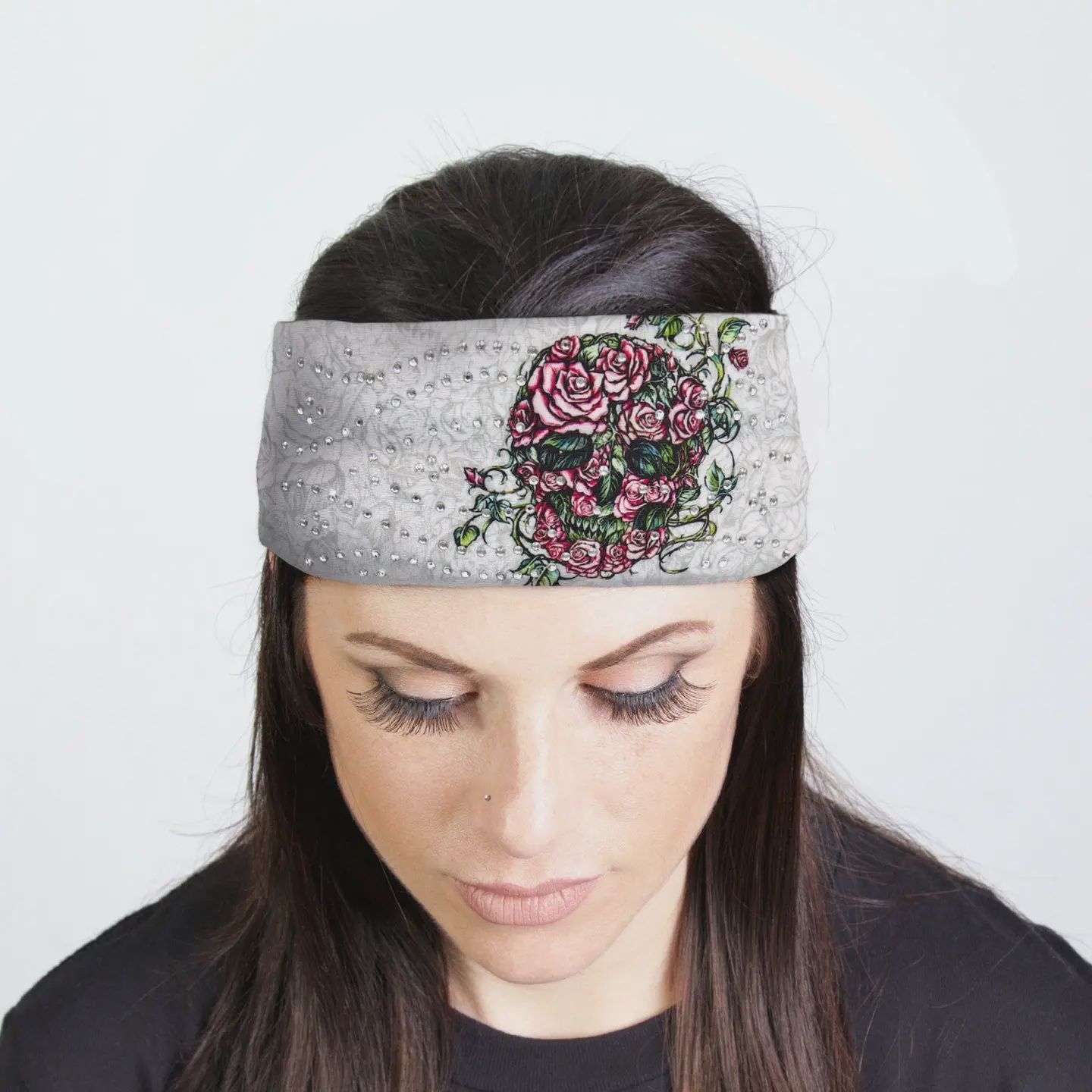 Hot Leathers Bling Bands Rose Skulls Rhinestone Crystal Headband Wraps