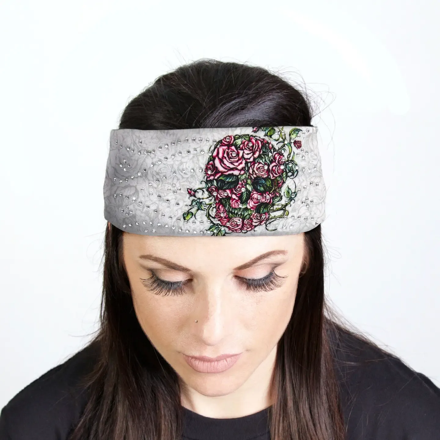 Hot Leathers Bling Bands Rose Skulls Rhinestone Crystal Headband Wraps