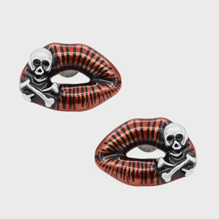 Controse Toxic Love Red Lips Skull Earrings