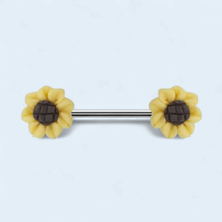 Pair Sunflower 316L Surgical Steel Acrylic Nipple Bar