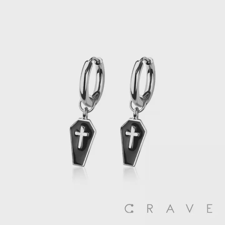SS Enamel Layer Coffin Dangle Earrings