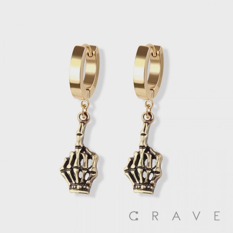 Gold SS Skull Finger Dangle Earrings