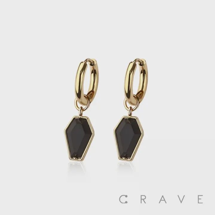 Gold SS Black CZ Dangle Earrings
