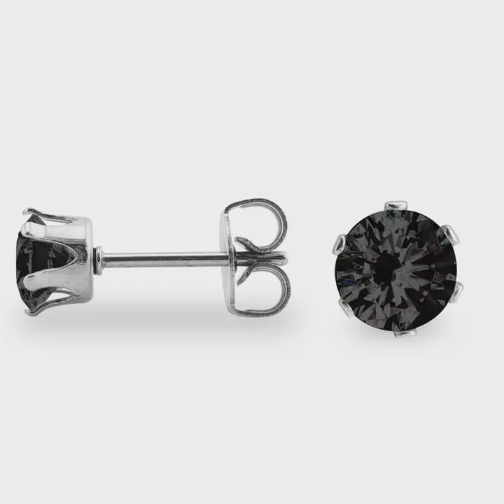 5mm Black Stainless Steel Round Cz Stud Earrings