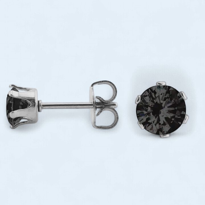 5mm Black 316L Stainless Steel Round Cz Stud Earrings