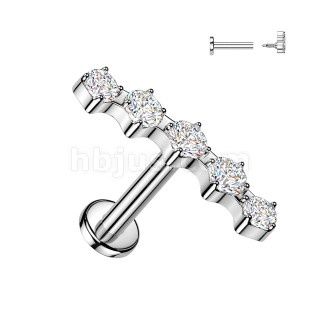 16G 5/16" Gold Labret With 5 Prong Set CZ Curved Top