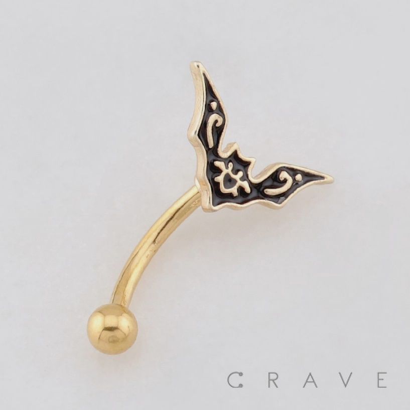 Gold Gothic Bat Curved Eyebrow Ring