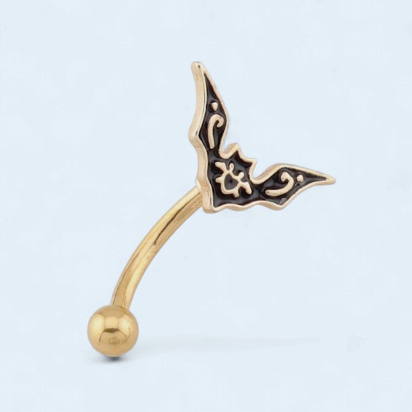 Gold Gothic Bat Curved Eyebrow Ring