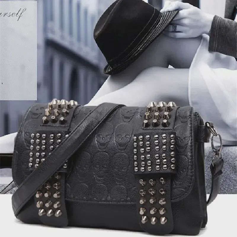 Women's Vintage Gothic PU Square Shoulder Bag(1), Color: Black, Size: One Size