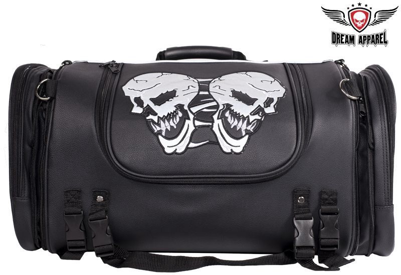 Med Motorcycle Sissy Bar Bag w/ Skulls