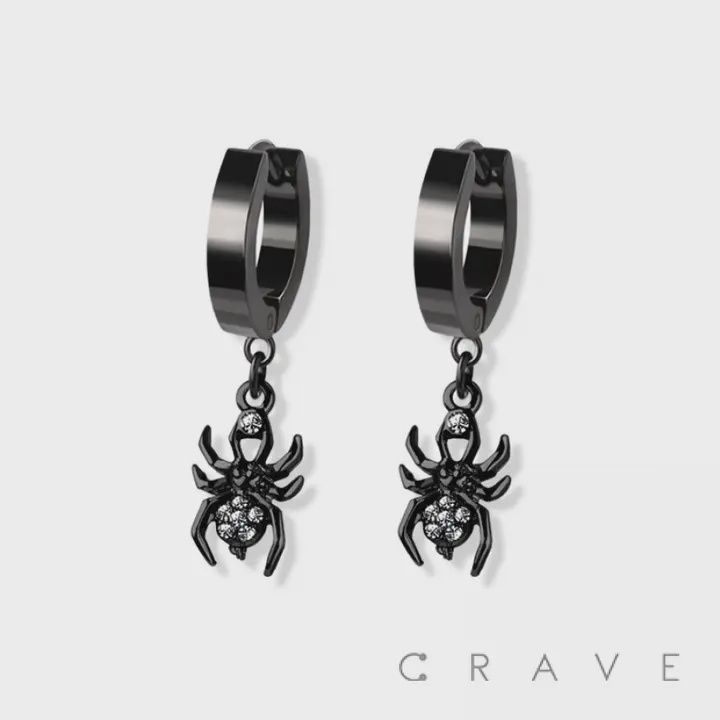 Black SS Spider Pendant Earrings
