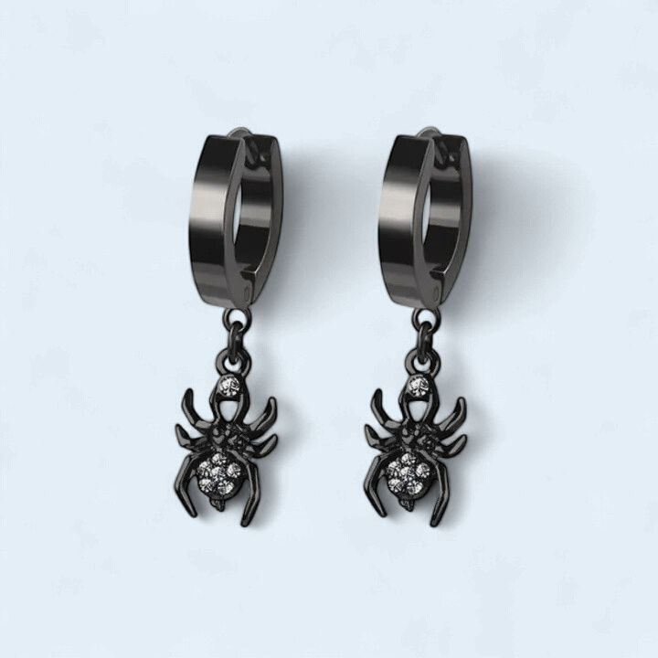 Black 316L Stainless Steel Spider Pendant Earrings