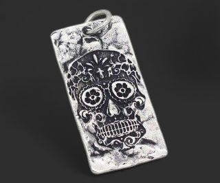 316L Stainless Steel Sugar Skull Tag Necklace