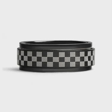 Stainless Steel Black Checker Spinner Ring