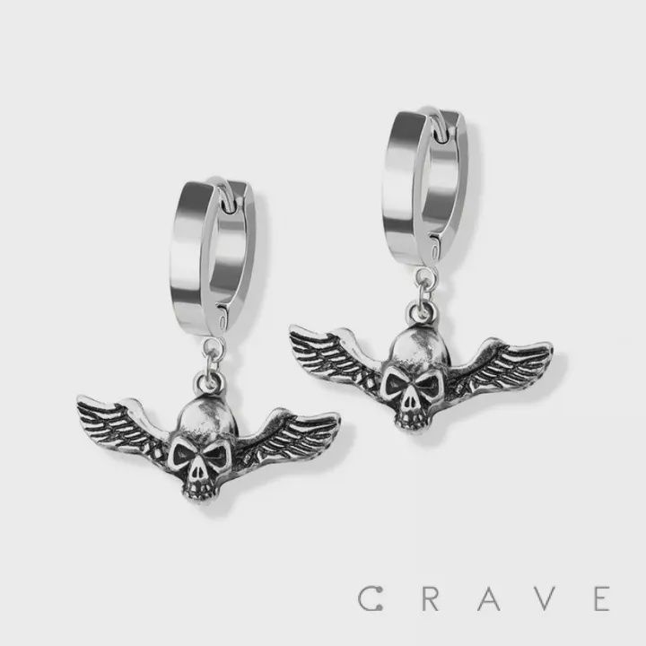 SS Skull Wing Dangle Earrings