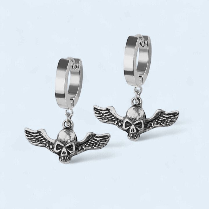 316L Stainless Steel Skull Wing Dangle Earrings