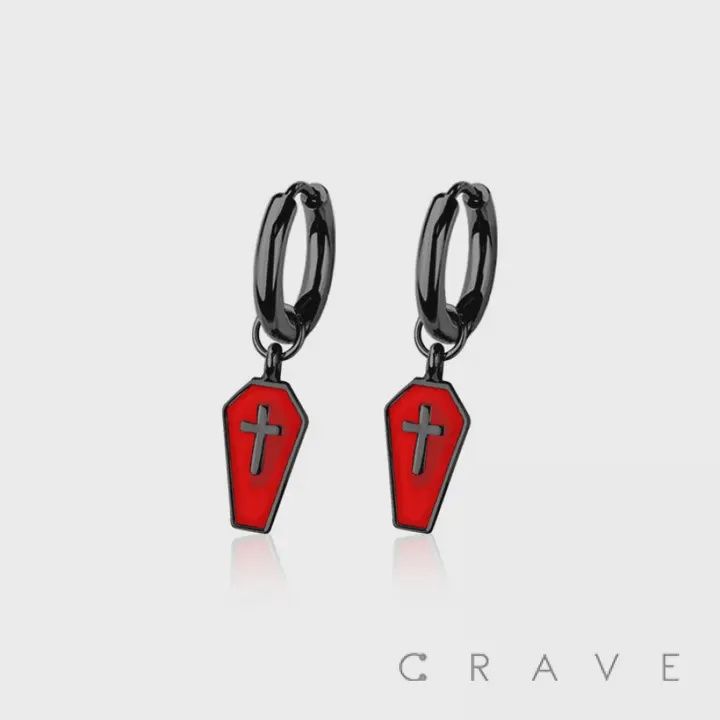 Black/Red Enamel Layer Coffin Earrings