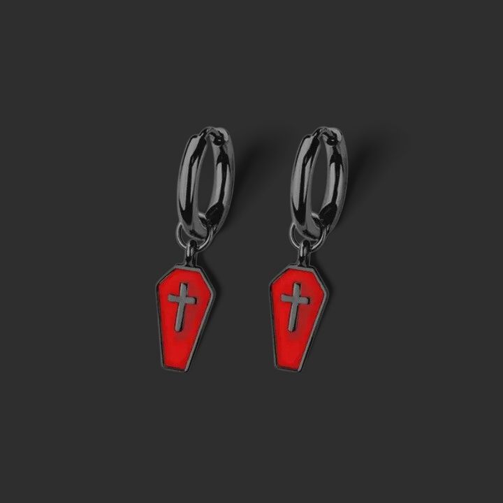 316L Stainless Steel Black/Red Enamel Layer Coffin Earrings