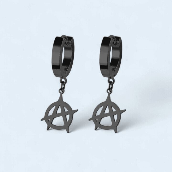 316L Stainless Steel Black Pentagram Dangle Earrings