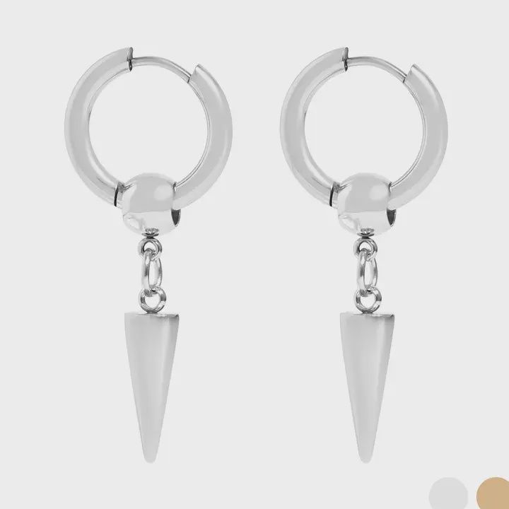 Stainless Steel Spike Pendant Hoop Earrings