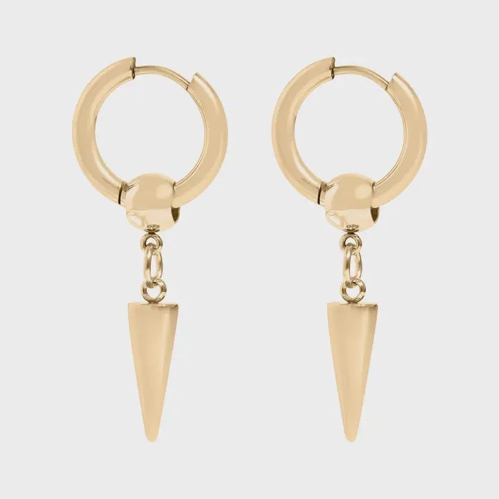 18K Gold Pvd SS Spike Pendant Hoop Earrings