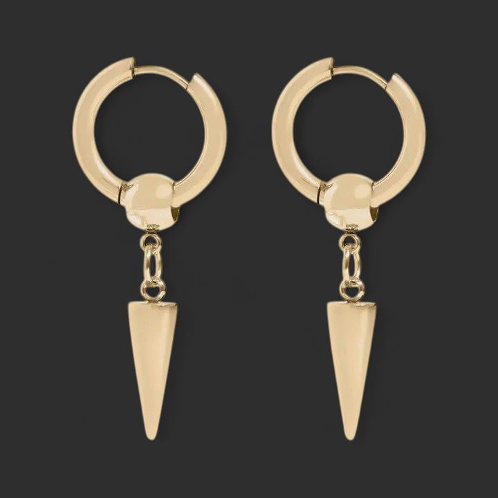 18K Gold Pvd SS Spike Pendant Hoop Earrings