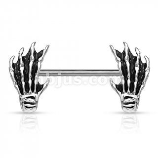 14G Skull Hand Ends 316L Surgical Steel Barbell Nipple Rings