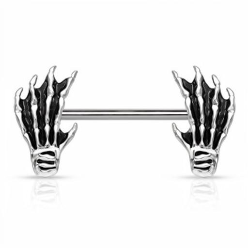 14G Skull Hand Ends 316L Surgical Steel Barbell Nipple Rings