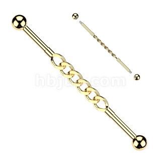 14G 316L Industrial Barbell With Cuban Style Connector Chain