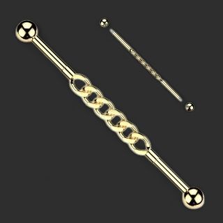 14G 316L Industrial Barbell With Cuban Style Connector Chain