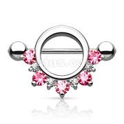 14G Pink Half Circle CZ Lined 316L Surgical Steel Pair Nipple Shield