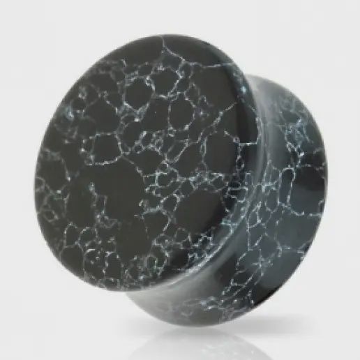 Semi Precious Flat Black Howlite Stone Double Flared Plug