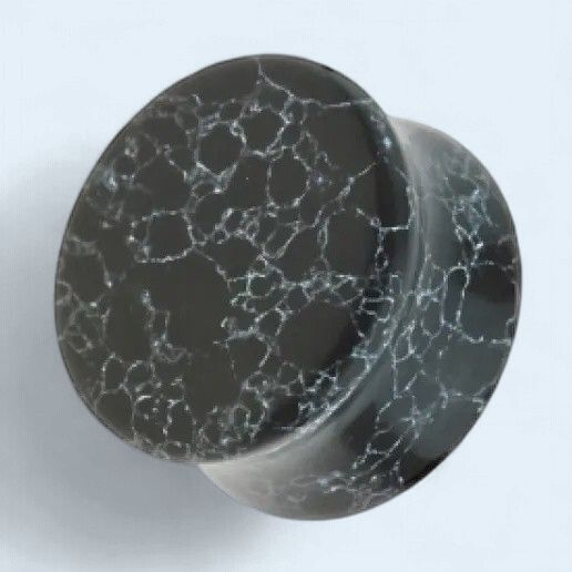 Semi Precious Flat3/4" 20mm Black Howlite Stone Double Flared Plug Pair